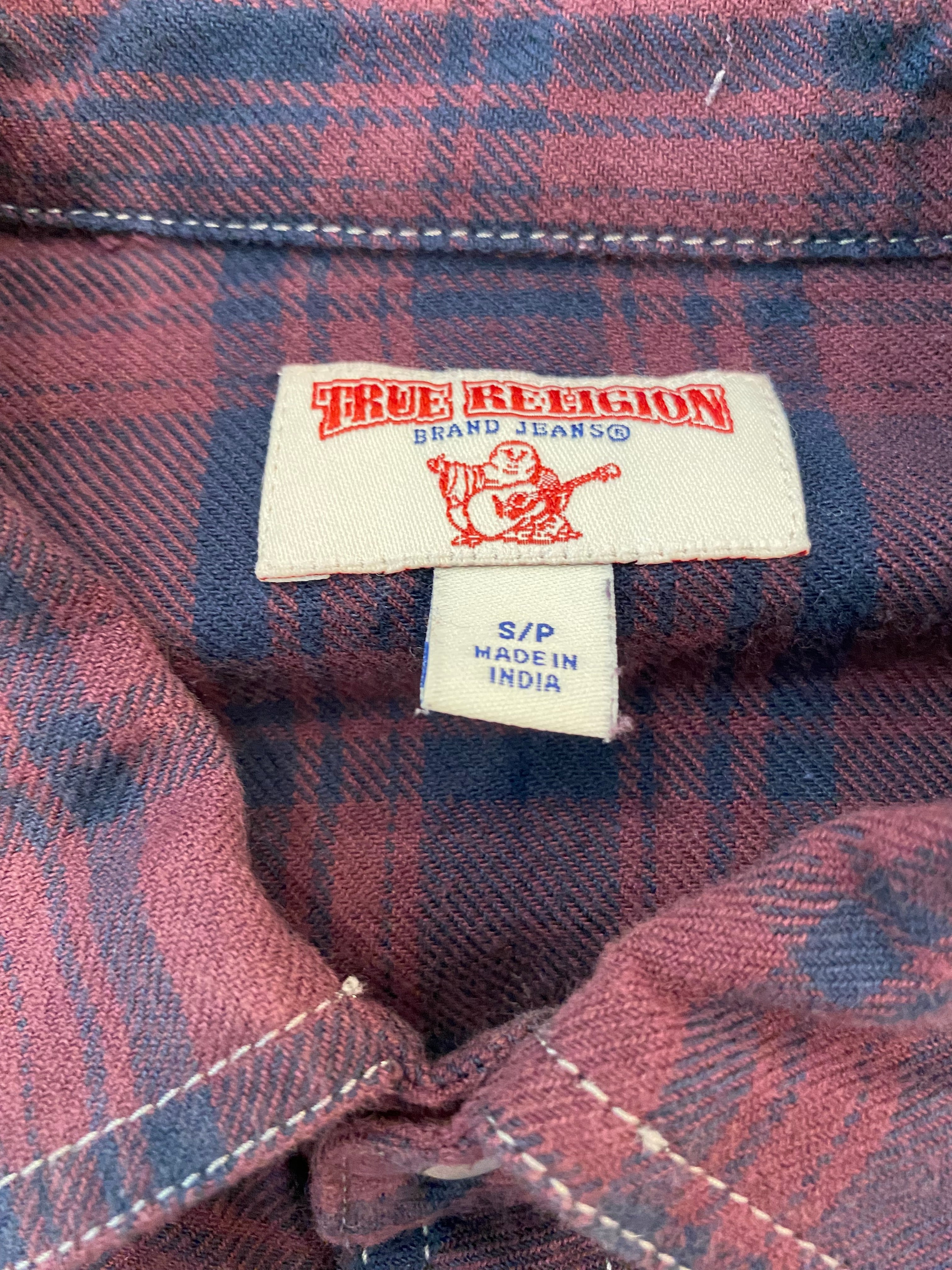 True Religion Plaid Long Sleeve Shirt Red and Blue Small