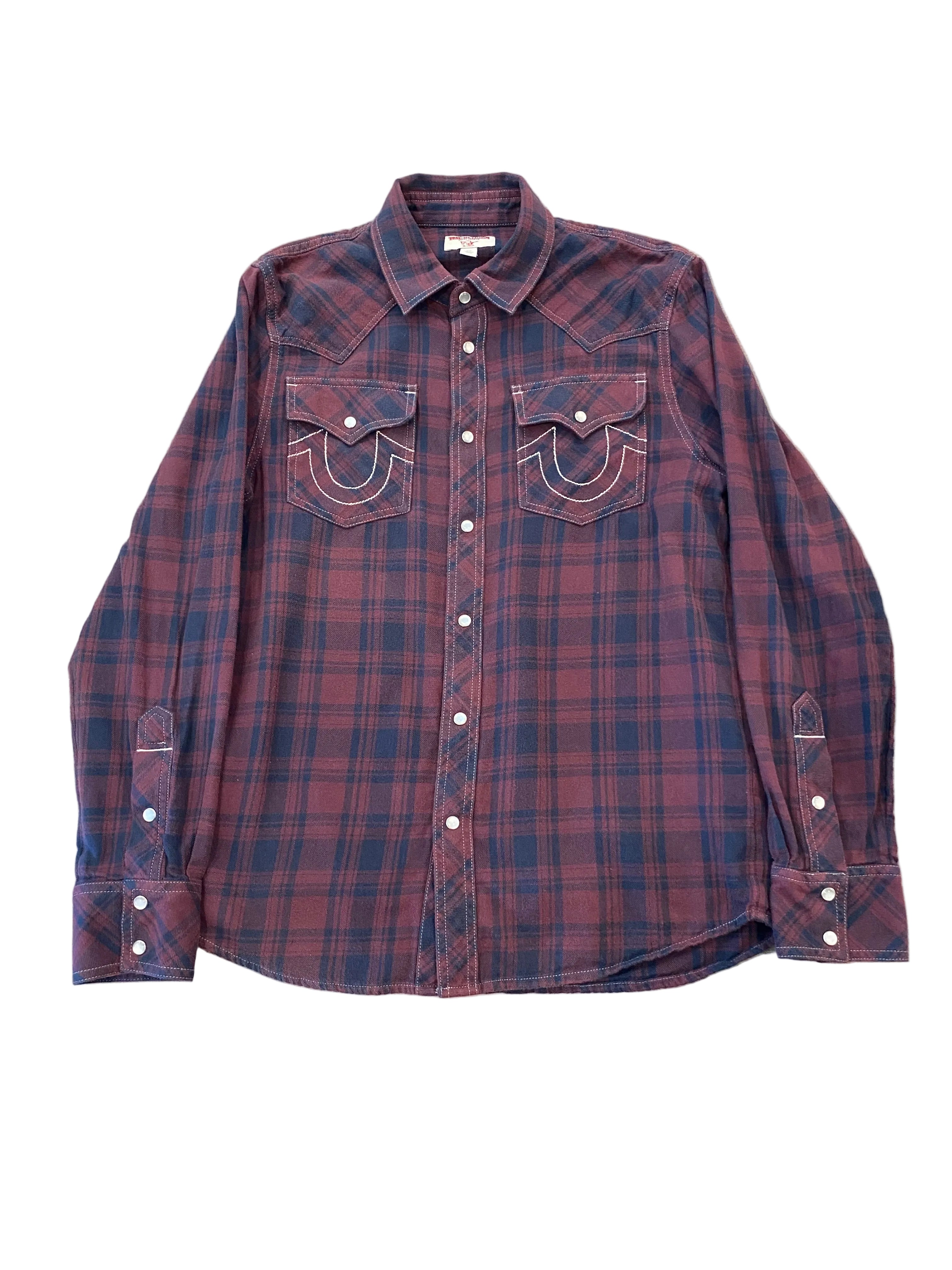 True Religion Plaid Long Sleeve Shirt Red and Blue Small
